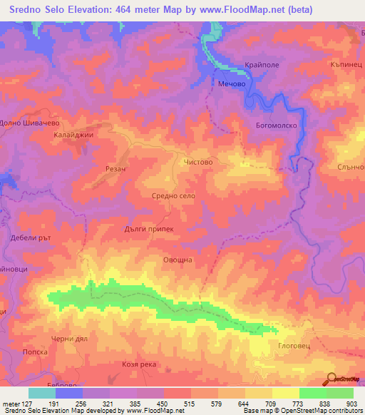 Sredno Selo,Bulgaria Elevation Map