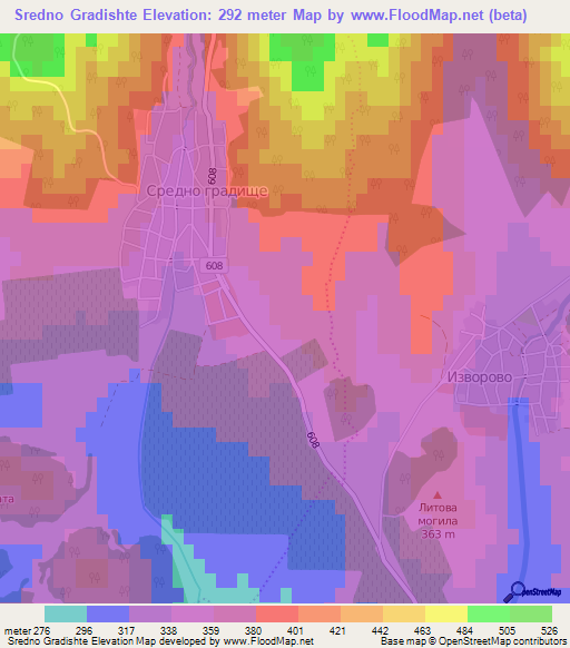 Sredno Gradishte,Bulgaria Elevation Map