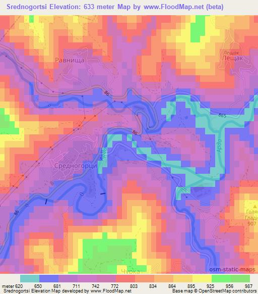 Srednogortsi,Bulgaria Elevation Map
