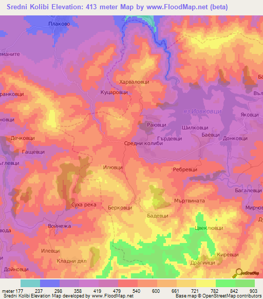 Sredni Kolibi,Bulgaria Elevation Map