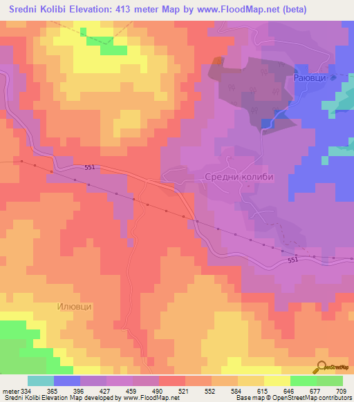 Sredni Kolibi,Bulgaria Elevation Map