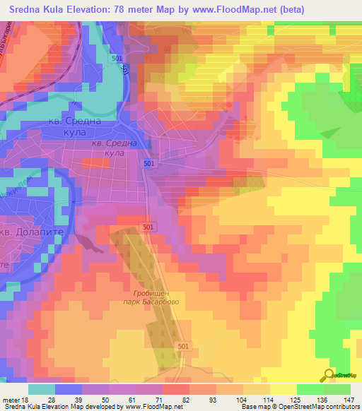 Sredna Kula,Bulgaria Elevation Map