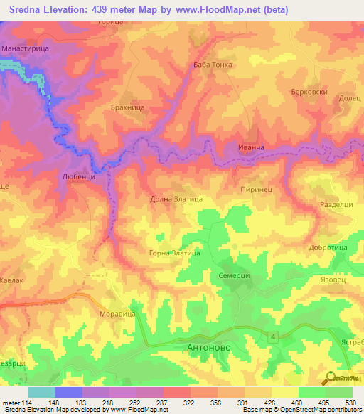 Sredna,Bulgaria Elevation Map
