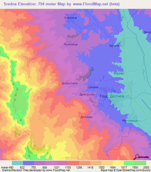 Sredna,Bulgaria Elevation Map