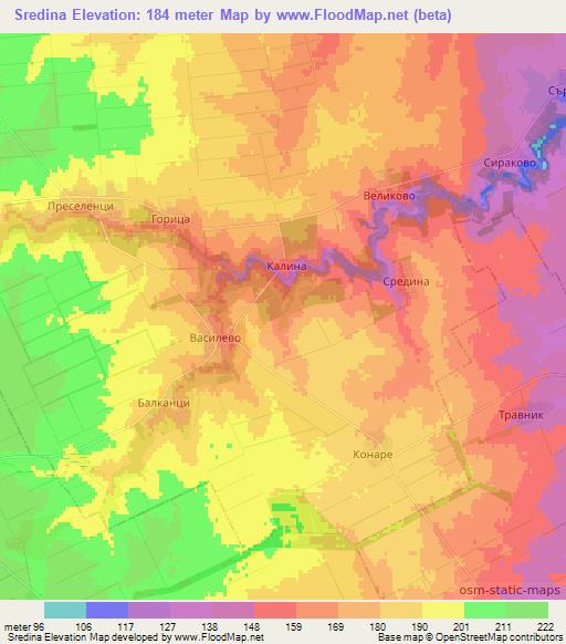 Sredina,Bulgaria Elevation Map