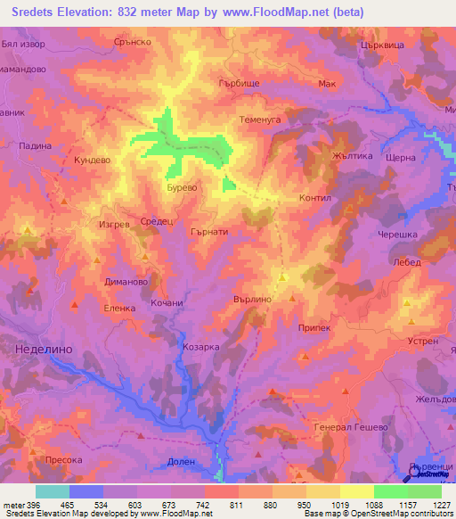 Sredets,Bulgaria Elevation Map
