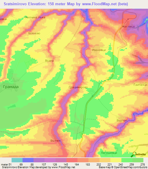 Sratsimirovo,Bulgaria Elevation Map