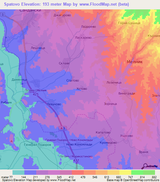 Spatovo,Bulgaria Elevation Map