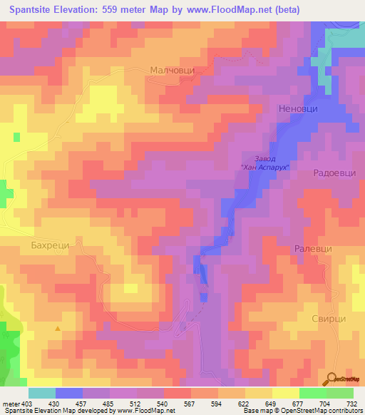 Spantsite,Bulgaria Elevation Map