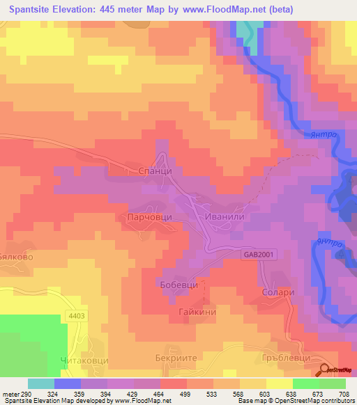 Spantsite,Bulgaria Elevation Map
