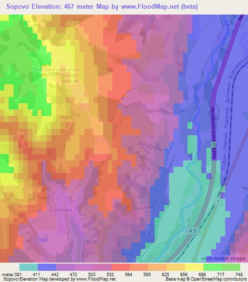 Sopovo,Bulgaria Elevation Map