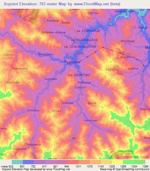 Sopotot,Bulgaria Elevation Map