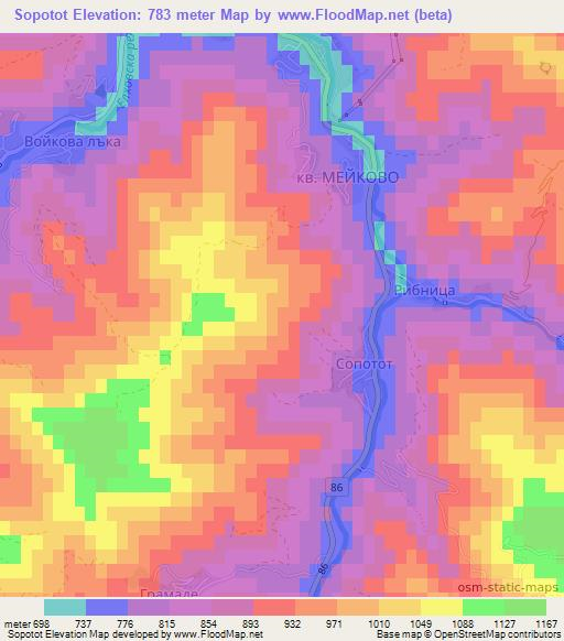 Sopotot,Bulgaria Elevation Map