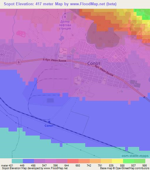 Sopot,Bulgaria Elevation Map