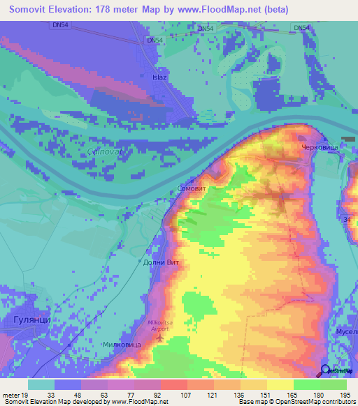 Somovit,Bulgaria Elevation Map
