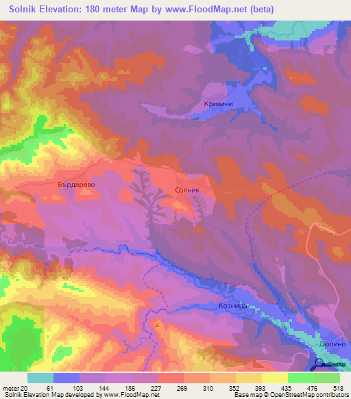 Solnik,Bulgaria Elevation Map