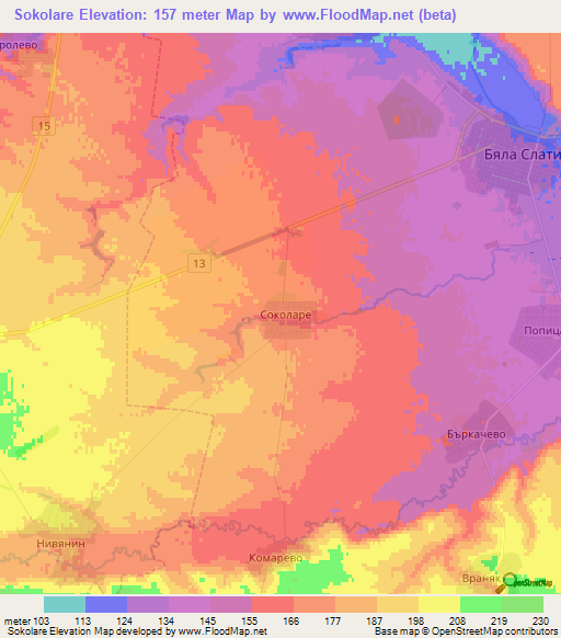 Sokolare,Bulgaria Elevation Map