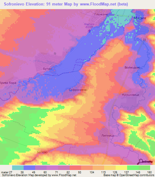 Sofronievo,Bulgaria Elevation Map
