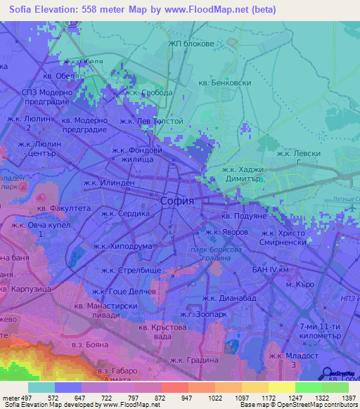 Sofia,Bulgaria Elevation Map