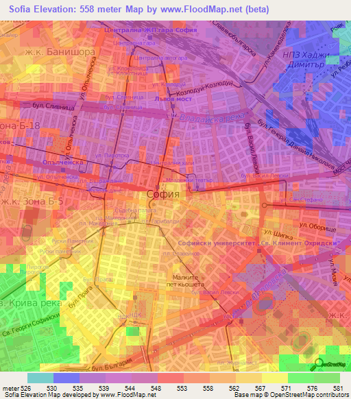 Sofia,Bulgaria Elevation Map