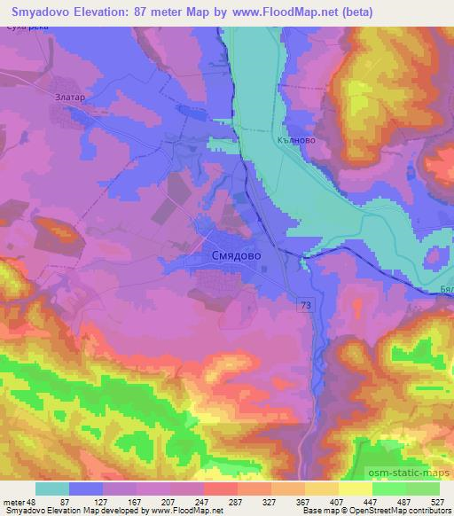 Smyadovo,Bulgaria Elevation Map