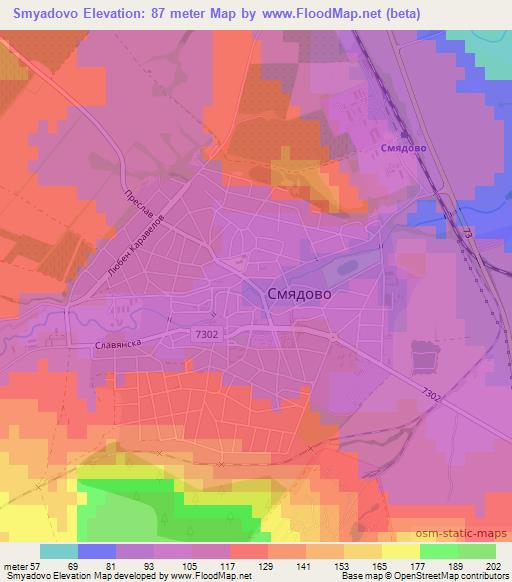 Smyadovo,Bulgaria Elevation Map