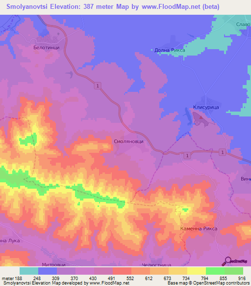 Smolyanovtsi,Bulgaria Elevation Map