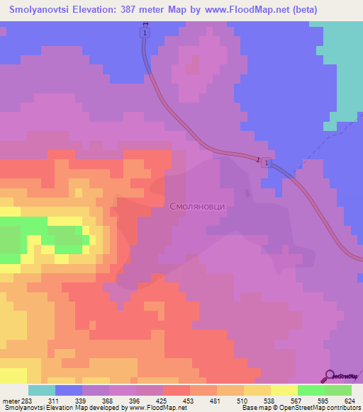 Smolyanovtsi,Bulgaria Elevation Map