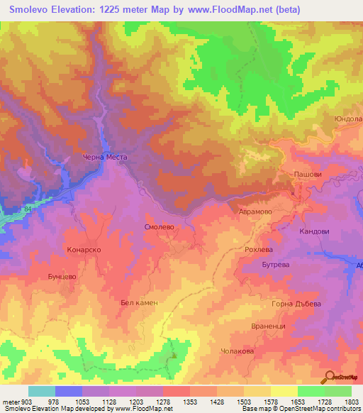 Smolevo,Bulgaria Elevation Map
