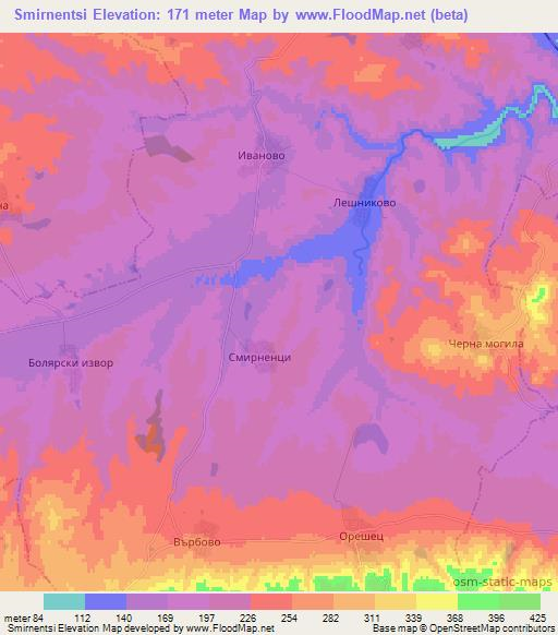 Smirnentsi,Bulgaria Elevation Map