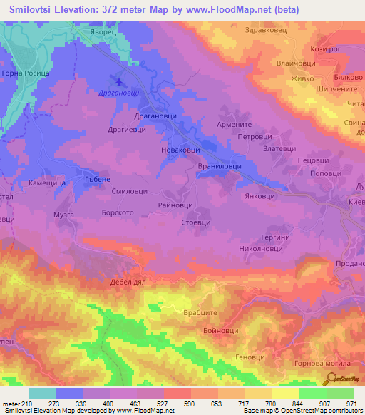 Smilovtsi,Bulgaria Elevation Map