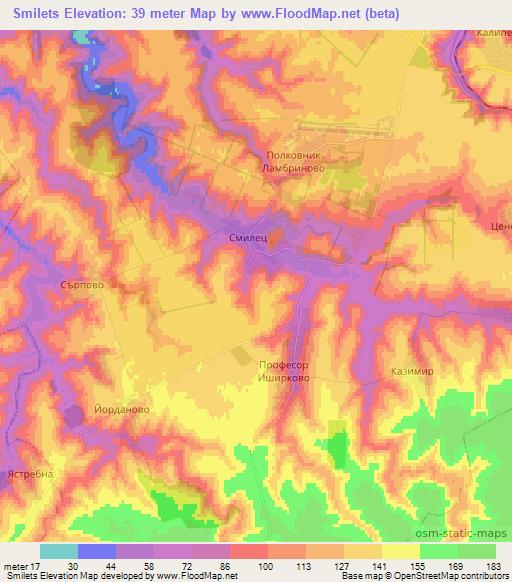 Smilets,Bulgaria Elevation Map