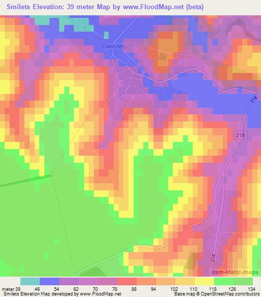 Smilets,Bulgaria Elevation Map