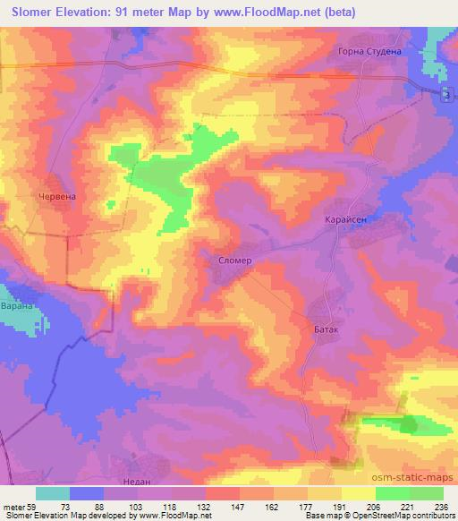 Slomer,Bulgaria Elevation Map