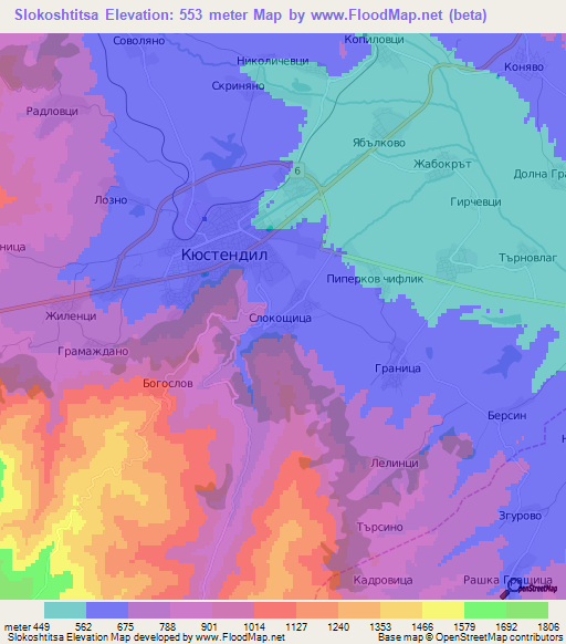 Slokoshtitsa,Bulgaria Elevation Map