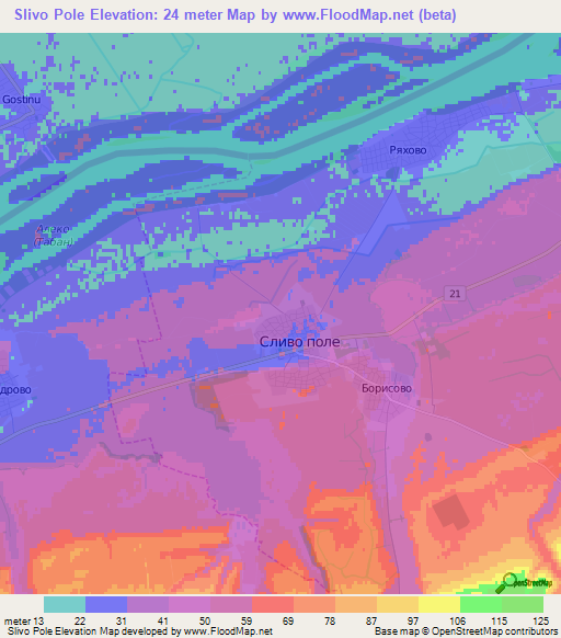 Slivo Pole,Bulgaria Elevation Map
