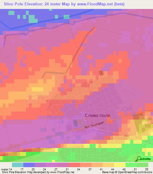 Slivo Pole,Bulgaria Elevation Map
