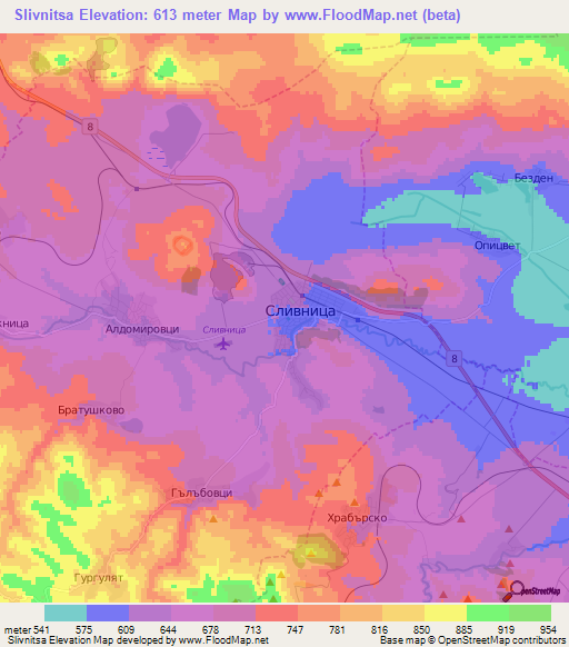 Slivnitsa,Bulgaria Elevation Map