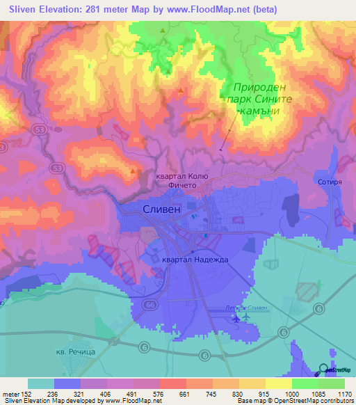 Sliven,Bulgaria Elevation Map