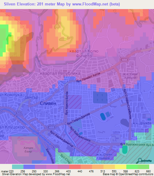 Sliven,Bulgaria Elevation Map