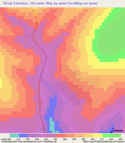Slivak,Bulgaria Elevation Map