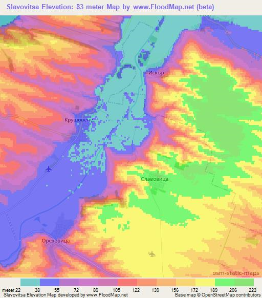 Slavovitsa,Bulgaria Elevation Map