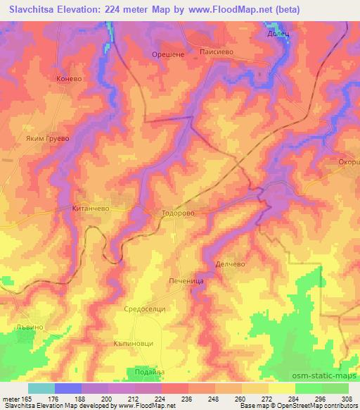 Slavchitsa,Bulgaria Elevation Map