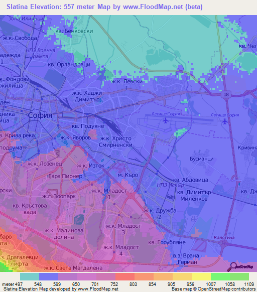 Slatina,Bulgaria Elevation Map