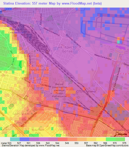 Slatina,Bulgaria Elevation Map