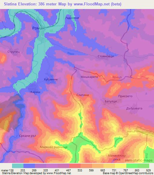 Slatina,Bulgaria Elevation Map