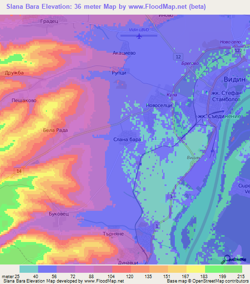 Slana Bara,Bulgaria Elevation Map