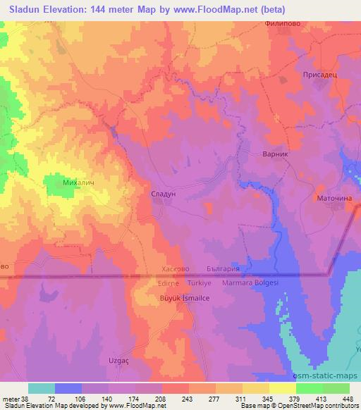 Sladun,Bulgaria Elevation Map