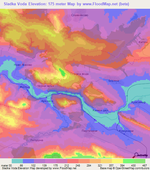 Sladka Voda,Bulgaria Elevation Map