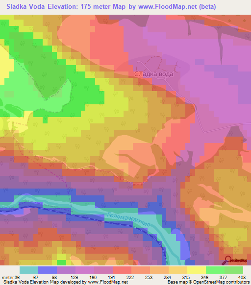 Sladka Voda,Bulgaria Elevation Map